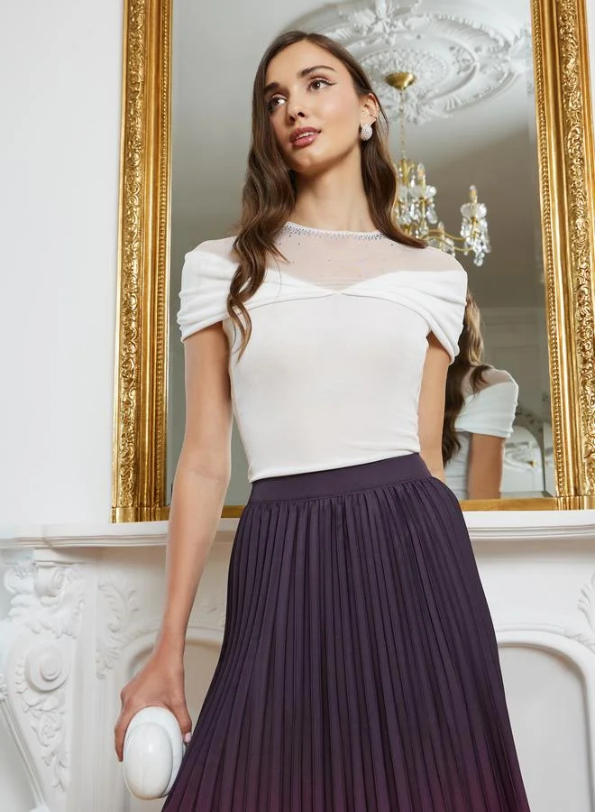 Styli Women Off White Mesh Embellished Top